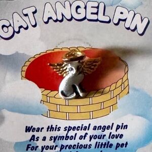 Cat Angel Pin Pewter Gold Tone Wings Halo USA Made
